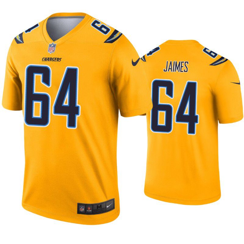 Men Los Angeles Chargers #64 Brenden Jaimes Nike Gold Inverted Legend NFL Jersey->los angeles chargers->NFL Jersey